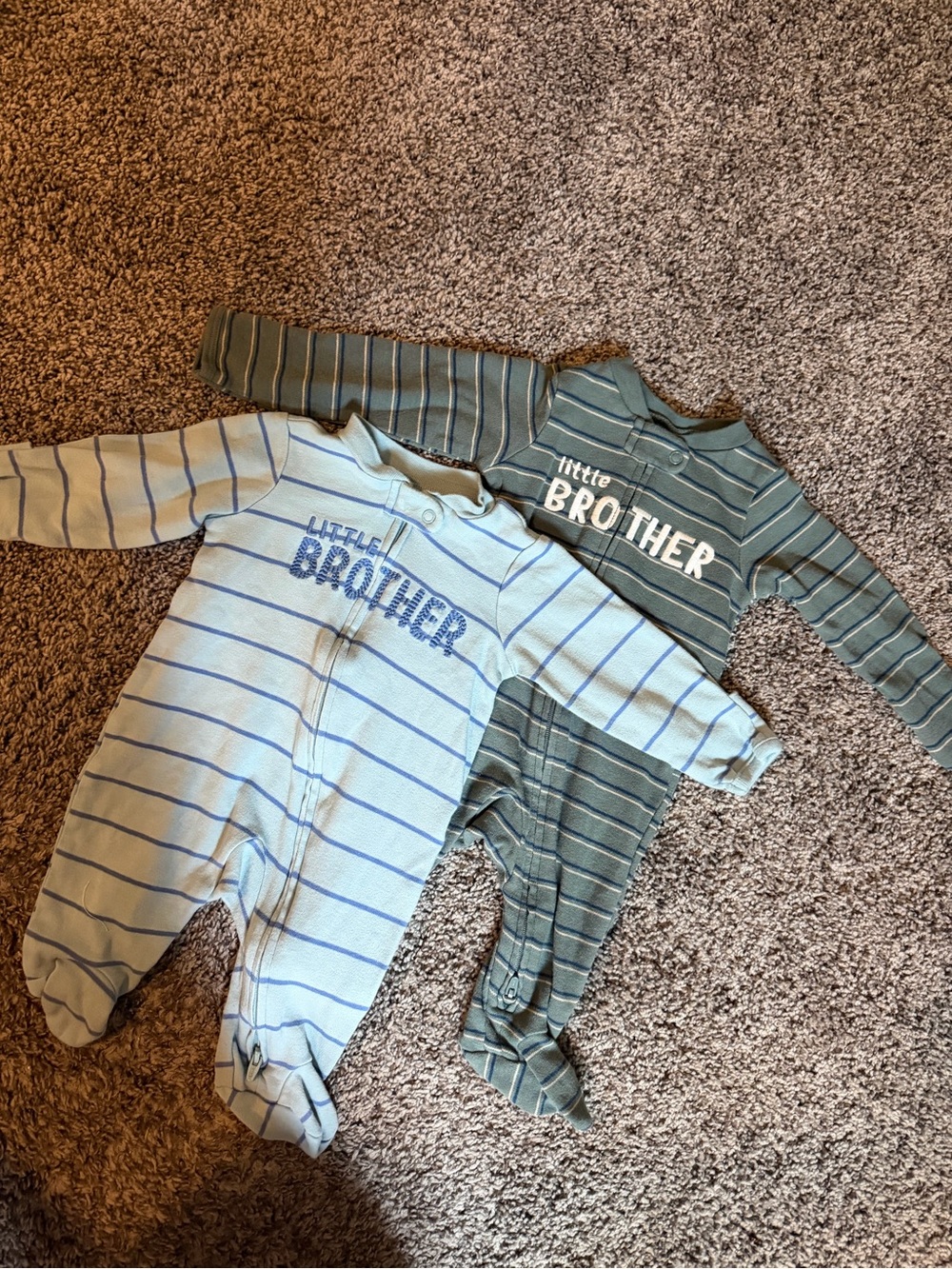 Carter's 'Little Brother' Striped Footed One-Pieces in Blue & Green